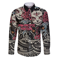 Personalized Japanese Kitsune Mask Family Matching Off The Shoulder Long Sleeve Dress and Hawaiian Shirt With Polynesian Arty Style LT9 Dad's Shirt - Long Sleeve Black - Polynesian Pride