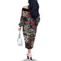 Personalized Japanese Kitsune Mask Family Matching Off The Shoulder Long Sleeve Dress and Hawaiian Shirt With Polynesian Arty Style LT9 - Polynesian Pride