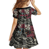 Personalized Japanese Kitsune Mask Family Matching Short Sleeve Bodycon Dress and Hawaiian Shirt With Polynesian Arty Style