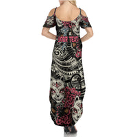 Personalized Japanese Kitsune Mask Family Matching Summer Maxi Dress and Hawaiian Shirt With Polynesian Arty Style