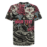 Personalized Japanese Kitsune Mask Rugby Jersey With Polynesian Arty Style