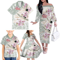 Personalized Japanese Shirasagi Bird Family Matching Off The Shoulder Long Sleeve Dress and Hawaiian Shirt Sakura and Hibiscus Polynesian Pattern LT9 - Polynesian Pride