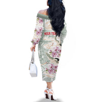 Personalized Japanese Shirasagi Bird Family Matching Off The Shoulder Long Sleeve Dress and Hawaiian Shirt Sakura and Hibiscus Polynesian Pattern LT9 - Polynesian Pride