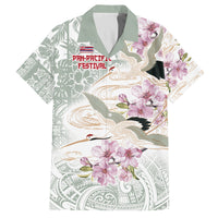 Personalized Japanese Shirasagi Bird Family Matching Tank Maxi Dress and Hawaiian Shirt Sakura and Hibiscus Polynesian Pattern