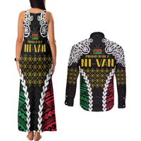 Halo Vanuatu Pride Couples Matching Tank Maxi Dress and Long Sleeve Button Shirt Vanuatuan Sand Drawing Pattern