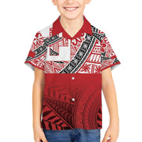 Malo e lelei Tonga Family Matching Off The Shoulder Long Sleeve Dress and Hawaiian Shirt Ngatu Tokelau Feletoa Fata Traditional Polynesian Pattern LT9 Son's Shirt Red - Polynesian Pride
