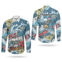 Hawaii Santa Skeleton Surfing Personalized Couples Matching Puletasi and Long Sleeve Button Shirt Mele Kalikimaka i Iulai! LT9 - Polynesian Pride