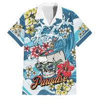 Hawaii Santa Skeleton Surfing Personalized Family Matching Long Sleeve Bodycon Dress and Hawaiian Shirt Mele Kalikimaka i Iulai! LT9 Dad's Shirt - Short Sleeve Blue - Polynesian Pride