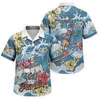 Hawaii Santa Skeleton Surfing Personalized Family Matching Off Shoulder Maxi Dress and Hawaiian Shirt Mele Kalikimaka i Iulai! LT9 Son's Shirt Blue - Polynesian Pride
