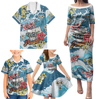 Hawaii Santa Skeleton Surfing Personalized Family Matching Puletasi and Hawaiian Shirt Mele Kalikimaka i Iulai! LT9 - Polynesian Pride