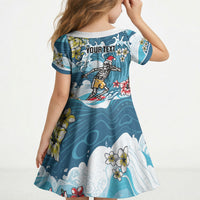 Hawaii Santa Skeleton Surfing Personalized Kid Short Sleeve Dress Mele Kalikimaka i Iulai! LT9 - Polynesian Pride