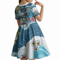 Hawaii Santa Skeleton Surfing Personalized Kid Short Sleeve Dress Mele Kalikimaka i Iulai! LT9 - Polynesian Pride