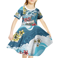 Hawaii Santa Skeleton Surfing Personalized Kid Short Sleeve Dress Mele Kalikimaka i Iulai! LT9 - Polynesian Pride