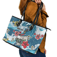 Hawaii Santa Skeleton Surfing Personalized Leather Tote Bag Mele Kalikimaka i Iulai!