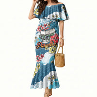 Hawaii Santa Skeleton Surfing Personalized Mermaid Dress Mele Kalikimaka i Iulai! LT9 Women Blue - Polynesian Pride