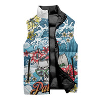 Hawaii Santa Skeleton Surfing Personalized Sleeveless Puffer Jacket Mele Kalikimaka i Iulai!
