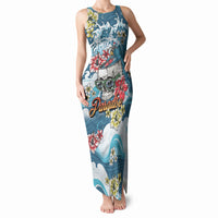 Hawaii Santa Skeleton Surfing Personalized Tank Maxi Dress Mele Kalikimaka i Iulai! LT9 Women Blue - Polynesian Pride