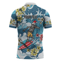 Hawaii Santa Skeleton Surfing Personalized Zipper Polo Shirt Mele Kalikimaka i Iulai! LT9 - Polynesian Pride