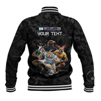 Custom Rugby Southern Hemisphere Baseball Jacket Argentina AUNZ South Africa Mascot Black - Polynesian Pride