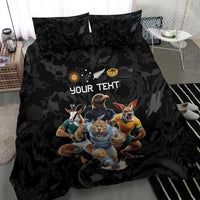 Custom Rugby Southern Hemisphere Bedding Set Argentina AUNZ South Africa Mascot Black - Polynesian Pride