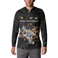 Custom Rugby Southern Hemisphere Button Sweatshirt Argentina AUNZ South Africa Mascot Black - Polynesian Pride