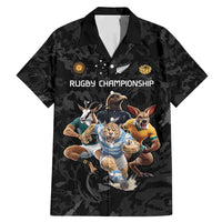 Custom Rugby Southern Hemisphere Family Matching Mermaid Dress and Hawaiian Shirt Argentina AUNZ South Africa Mascot Black LT9 Dad's Shirt - Short Sleeve Black - Polynesian Pride