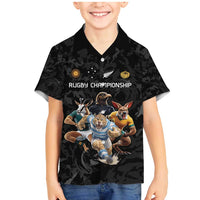 Custom Rugby Southern Hemisphere Family Matching Mermaid Dress and Hawaiian Shirt Argentina AUNZ South Africa Mascot Black LT9 Son's Shirt Black - Polynesian Pride
