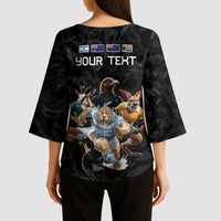 Custom Rugby Southern Hemisphere Kimono Sleeve Blouse Argentina AUNZ South Africa Mascot Black - Polynesian Pride
