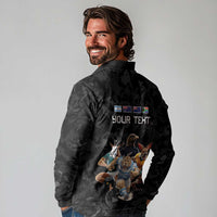 Custom Rugby Southern Hemisphere Long Sleeve Polo Shirt Argentina AUNZ South Africa Mascot Black - Polynesian Pride