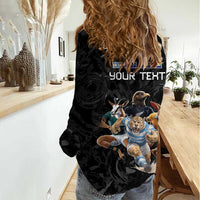 Custom Rugby Southern Hemisphere Women Casual Shirt Argentina AUNZ South Africa Mascot Black - Polynesian Pride