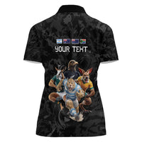 Custom Rugby Southern Hemisphere Women Polo Shirt Argentina AUNZ South Africa Mascot Black LT9 - Polynesian Pride