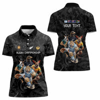 Custom Rugby Southern Hemisphere Women Polo Shirt Argentina AUNZ South Africa Mascot Black LT9 - Polynesian Pride