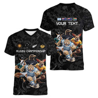 Custom Rugby Southern Hemisphere Women V-Neck T-Shirt Argentina AUNZ South Africa Mascot Black LT9 - Polynesian Pride
