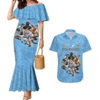 Custom Rugby Southern Hemisphere Couples Matching Mermaid Dress and Hawaiian Shirt Argentina AUNZ South Africa Mascot Blue LT9 Blue - Polynesian Pride