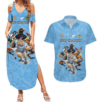 Custom Rugby Southern Hemisphere Couples Matching Summer Maxi Dress and Hawaiian Shirt Argentina AUNZ South Africa Mascot Blue LT9 Blue - Polynesian Pride