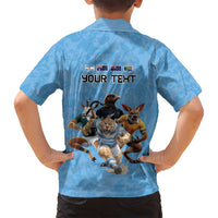 Custom Rugby Southern Hemisphere Family Matching Puletasi and Hawaiian Shirt Argentina AUNZ South Africa Mascot Blue LT9 - Polynesian Pride
