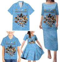 Custom Rugby Southern Hemisphere Family Matching Puletasi and Hawaiian Shirt Argentina AUNZ South Africa Mascot Blue LT9 - Polynesian Pride