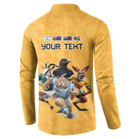 Custom Rugby Southern Hemisphere Button Sweatshirt Argentina AUNZ South Africa Mascot Gold - Polynesian Pride
