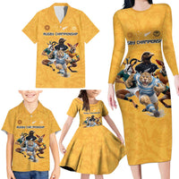 Custom Rugby Southern Hemisphere Family Matching Long Sleeve Bodycon Dress and Hawaiian Shirt Argentina AUNZ South Africa Mascot Gold LT9 - Polynesian Pride