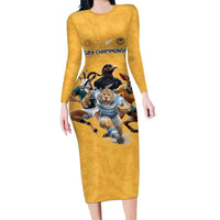 Custom Rugby Southern Hemisphere Family Matching Long Sleeve Bodycon Dress and Hawaiian Shirt Argentina AUNZ South Africa Mascot Gold LT9 Mom's Dress Gold - Polynesian Pride