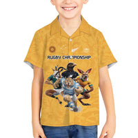Custom Rugby Southern Hemisphere Family Matching Long Sleeve Bodycon Dress and Hawaiian Shirt Argentina AUNZ South Africa Mascot Gold LT9 Son's Shirt Gold - Polynesian Pride