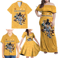 Custom Rugby Southern Hemisphere Family Matching Off Shoulder Maxi Dress and Hawaiian Shirt Argentina AUNZ South Africa Mascot Gold LT9 - Polynesian Pride