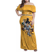 Custom Rugby Southern Hemisphere Family Matching Off Shoulder Maxi Dress and Hawaiian Shirt Argentina AUNZ South Africa Mascot Gold LT9 Mom's Dress Gold - Polynesian Pride