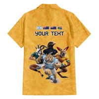 Custom Rugby Southern Hemisphere Family Matching Puletasi and Hawaiian Shirt Argentina AUNZ South Africa Mascot Gold - Polynesian Pride