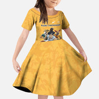 Custom Rugby Southern Hemisphere Family Matching Short Sleeve Bodycon Dress and Hawaiian Shirt Argentina AUNZ South Africa Mascot Gold LT9 Daughter's Dress Gold - Polynesian Pride