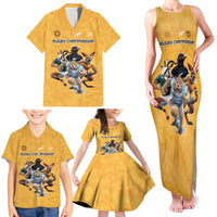 Custom Rugby Southern Hemisphere Family Matching Tank Maxi Dress and Hawaiian Shirt Argentina AUNZ South Africa Mascot Gold LT9 - Polynesian Pride