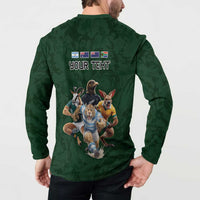Custom Rugby Southern Hemisphere Button Sweatshirt Argentina AUNZ South Africa Mascot Green - Polynesian Pride