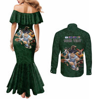 Custom Rugby Southern Hemisphere Couples Matching Mermaid Dress and Long Sleeve Button Shirt Argentina AUNZ South Africa Mascot Green - Polynesian Pride