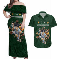 Custom Rugby Southern Hemisphere Couples Matching Off Shoulder Maxi Dress and Hawaiian Shirt Argentina AUNZ South Africa Mascot Green LT9 Green - Polynesian Pride