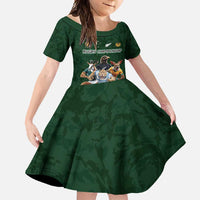 Custom Rugby Southern Hemisphere Family Matching Long Sleeve Bodycon Dress and Hawaiian Shirt Argentina AUNZ South Africa Mascot Green LT9 Daughter's Dress Green - Polynesian Pride